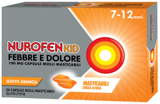 Nurofenkid Febbre e Dolore 100mg 24 capsule molli masticabili